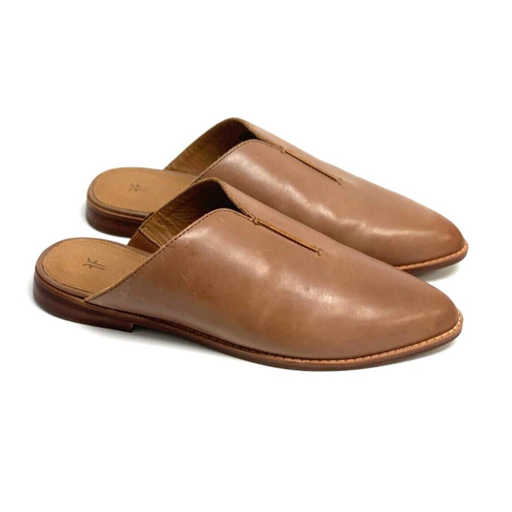 Frye Nolan Seam Mule Leather Tan Tobacco Slip On Flat Pointed Toe Women Size 8.5